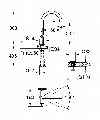 Смеситель для раковины GROHE Atrio New 21019003 2-вент.1-отв,L,+