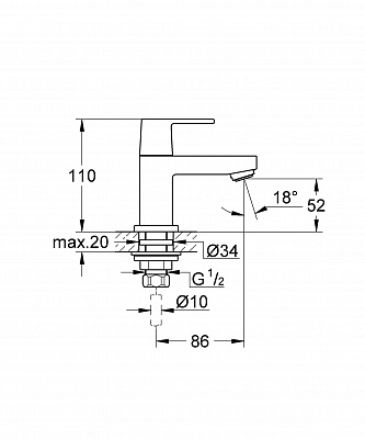 Смеситель для раковины GROHE EUROCUBE 23137000 (без смешивания)