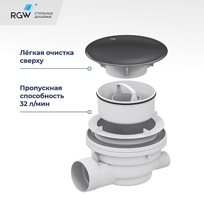 Сифон для поддона RGW QYD-01 Ø 90 мм графит