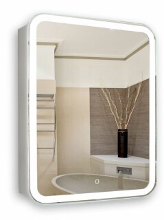 Зеркало-шкаф 60х80 часы, ТХ, подогрев, сенсорный выкл Silver Mirrors Фиджи 60 - 3.2 ПРАВЫЙ LED-00002858