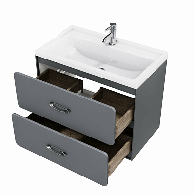 Подвесная серая матовая MIRSANT Viva 80 тумба УТ000084561 (под раковину Conte 80) (рак. 264502 в комплект не входит)