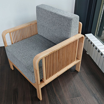 Кресло на каркасе из бамбука 730 с подушками FN-060D-2 NATURE BAMBOO+GREY FABRIC