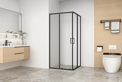Душевой уголок 80х80 GoodDoor LITE CR-80-C-B черный, квадрат, ЛТ00025
