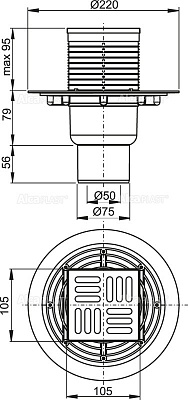 Сливной трап AlcaPlast APV2321 105 x 105/50/75
