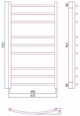 Полотенцесушитель комбинированный Сунержа Галант-ПРОФИ 1200x600