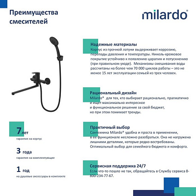 Смеситель для ванны с длинными изливом Milardo Rora RORBL00M10, черный матовый