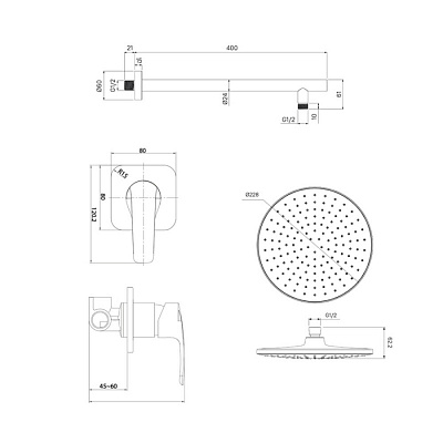 Душевая система с тропическим душем IDDIS Optima Home матовый черный, OPHBL01i66