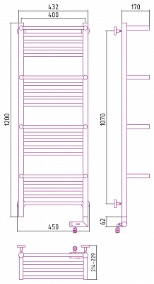 Полотенцесушитель электрический Сунержа Богема +4 полки 2.0 1200х400 МЭМ правый