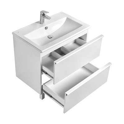 Тумба с раковиной Aquaton Хюгге 75 2 ящика белый матовый, 1A282301HG2B0