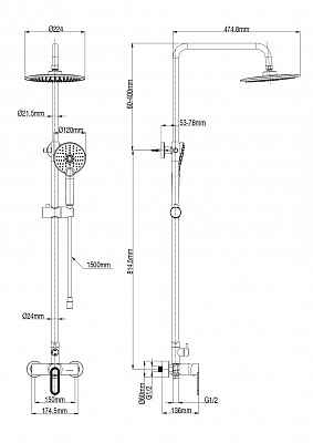 Душевая система Wonzon & Woghand, Хром WW-B2166-A-CR
