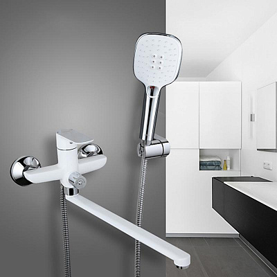 Смеситель для ванны белый длинный излив Gappo G2248