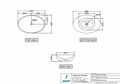 Раковина накладная Jaquar JDS-WHT-25901 63х42.5х16 