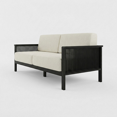 Диван на каркасе из бамбука с подушками 1840 FN-059D-1 BLACK BAMBOO+WHITE FABRIK