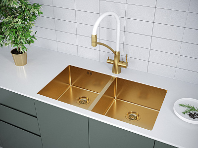 Мойка для кухни нержавеющая Paulmark Twin PM237844-BG