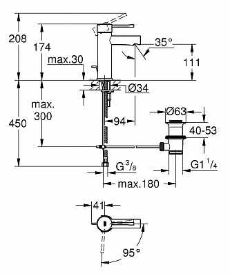 Смеситель для раковины GROHE ESSENCE 23379001 S-size