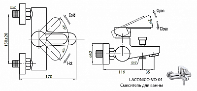 Смеситель для ванны и душа CEZARES LACONICO-C-VD LACONICO-C-VD-01