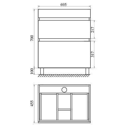 Тумба напольная 2 ящика MIRSANT Karelia 70 УТ000103040 (для раковины Simple 70) (рак 264500 в комплект не входит)