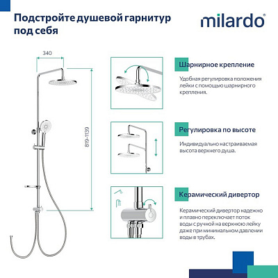Душевой гарнитур с верхней лейкой Milardo Ideal Spa ILSSB3FM76