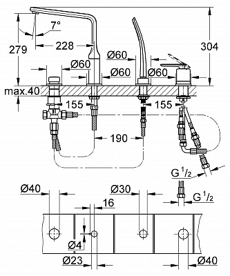 Смеситель на борт ванны GROHE VERIS 19373000 на 4 отверстия