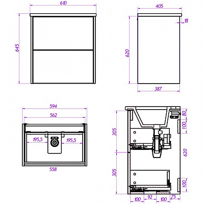 Тумба подвесная под раковину La Fenice Tesoro  60 см, дуб Канзас коричневый FNC-01-TES-DKK-60-2