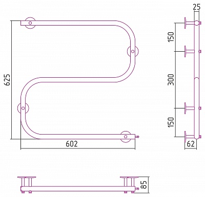 Полотенцесушитель электрический Сунержа Стилье S-образный 600х600