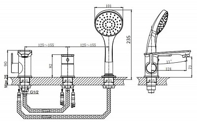 Смеситель на борт ванны Rush Bruny BR4335-333