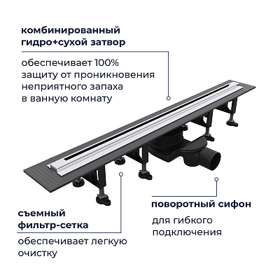 Душевой трап RGW SDR-55-120 щелевой 1200 Ø 50 мм сифон + ножки хром