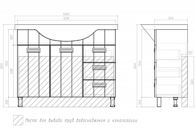 Тумба с раковиной 105 см Vigo Diana 1050-2-3 tn.DIA.STI.105.2D.3Y