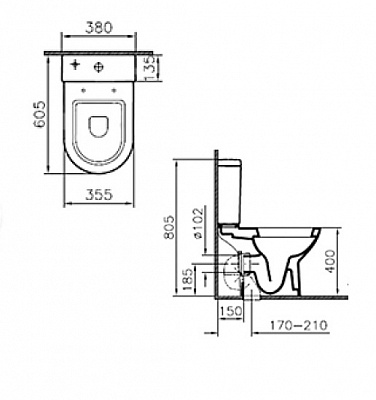 Унитаз-компакт Vitra Diana, open-back, микролифт, 9816B003-7201