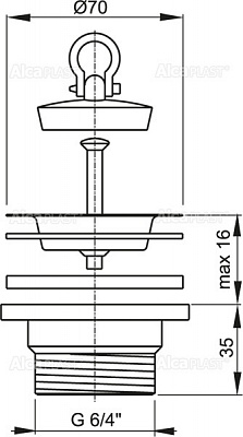 Донный клапан сифона AlcaPlast A33 для мойки 6/4" с решеткой DN70  