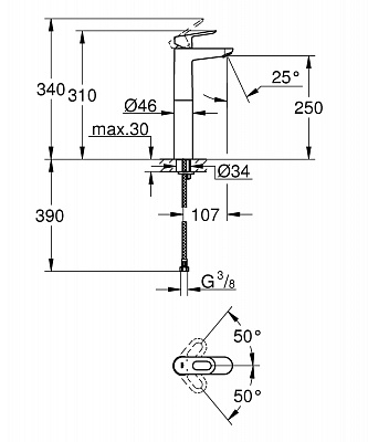 Смеситель для раковины GROHE BAU LOOP свободностоящий, XL-Size
