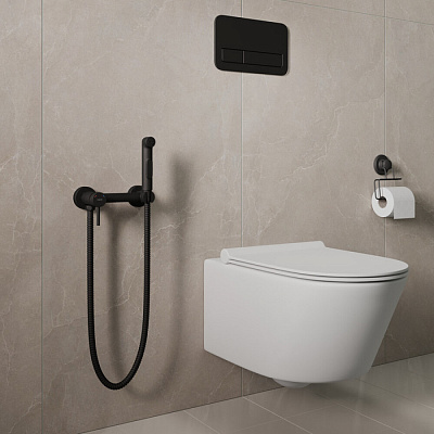 Смеситель с гигиеническим душем на эксцентриках, черный матовый, Tidy, Milardo, TIDBL15M08