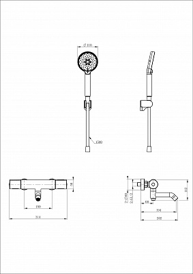 Смеситель для ванны с душем и термостатом Wonzon & Woghand INN 2, Черный матовый WW-A2006-A1-MB