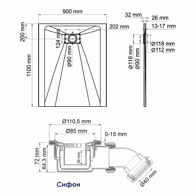 Душевой поддон прямоугольный 110х90 WasserKRAFT Main 41T15 белый