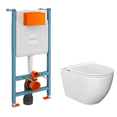 Инсталляция с унитазом VitrA Mia Round 9873B003-7205 комплект 3 в 1 с сиденьем микролифт безободковый