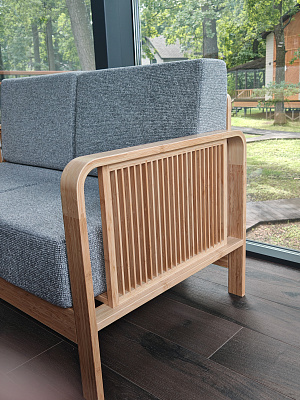 Диван на каркасе из бамбука с подушками Nature Bamboo+ Grey Fabric 1340 FN-060D-1