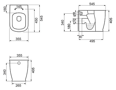 Чаша унитаза приставного P-trap Belbagno PRADO BB10150CB