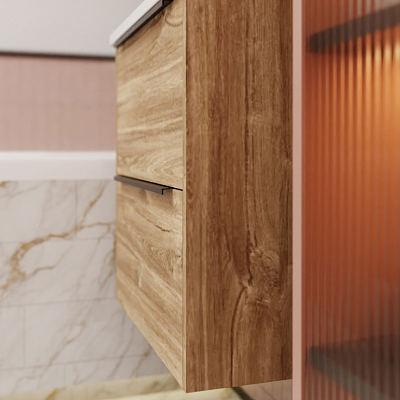 Тумба подвесная под раковину La Fenice Tesoro  60 см, дуб Канзас коричневый FNC-01-TES-DKK-60-2