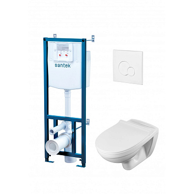 Подвесной унитаз безободковый с инсталляций Сантек Бореаль rimless (с тонким сиденьем, панель белая 1WH501832