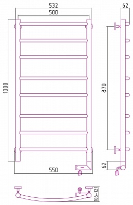Полотенцесушитель электрический Сунержа Галант 2.0 1000х500 МЭМ правый