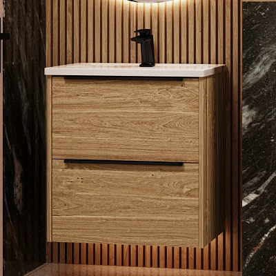 Тумба подвесная под раковину La Fenice Tesoro  60 см, дуб Канзас коричневый FNC-01-TES-DKK-60-2