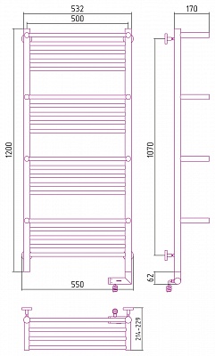 Полотенцесушитель электрический Сунержа Богема +4 полки 2.0 1200х500 МЭМ правый