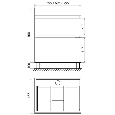 Тумба напольная 2 ящика MIRSANT Karelia 80 УТ000103041 (раковина Simple 80)