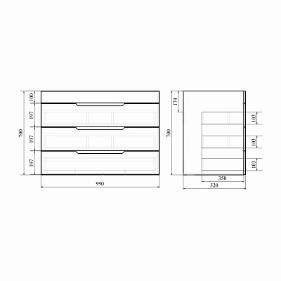 Тумба напольная для раковины MIRSANT Soho Quadro 100/2 тумба напольная с доводчиком (раковина Deep-100) (под рак. 262517) УТ000080650