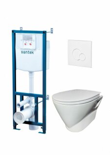 Комплект инсталляции с унитазом ПЭК Santek Скай + сиденье мягкое закрывание+ панель слива белая 1WH501869