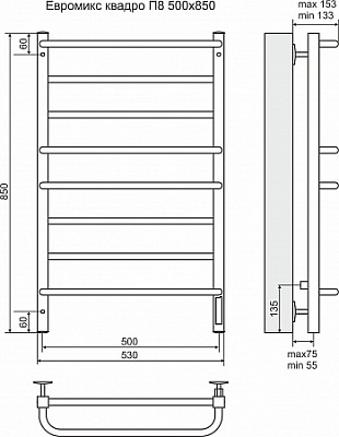 Полотенцесушитель электрический Terminus Евромикс квадро quick touch П8 400x850 4670078531247