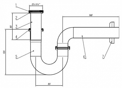 Сифон для раковины ARROWHEAD 1-1/4" P-образный 80*168 730006