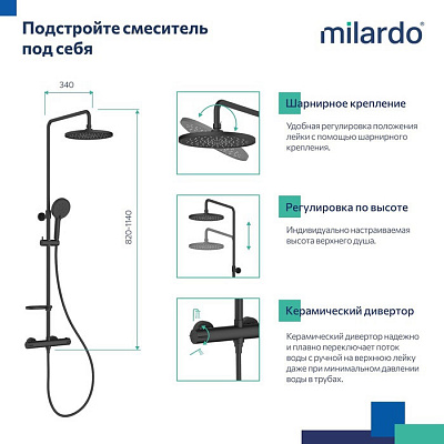 Душевая система с термостатом Milardo Ideal Spa ILSBLTHM89