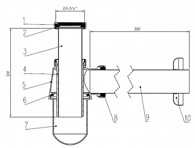 Сифон бутылочный ARROWHEAD 1-1/4" рег высоты 120мм отвод 300мм 730001