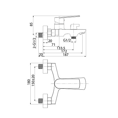 Комплект: смеситель для ванны PLASB02i02WA+шланг 1,5 м A50211+держатель 080CP00i53+лейка 0011F85I18